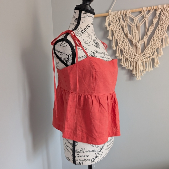 Dynamite Coral Top with Adjustable Ties Linen Blend Large - Picture 4 of 9